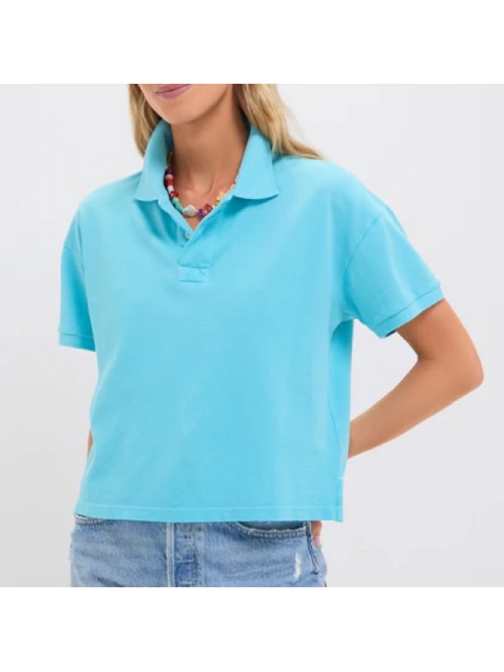 Tuckernuck Sold Out Pique Holmes Boyfriend Aqua Cropped Polo Shirt